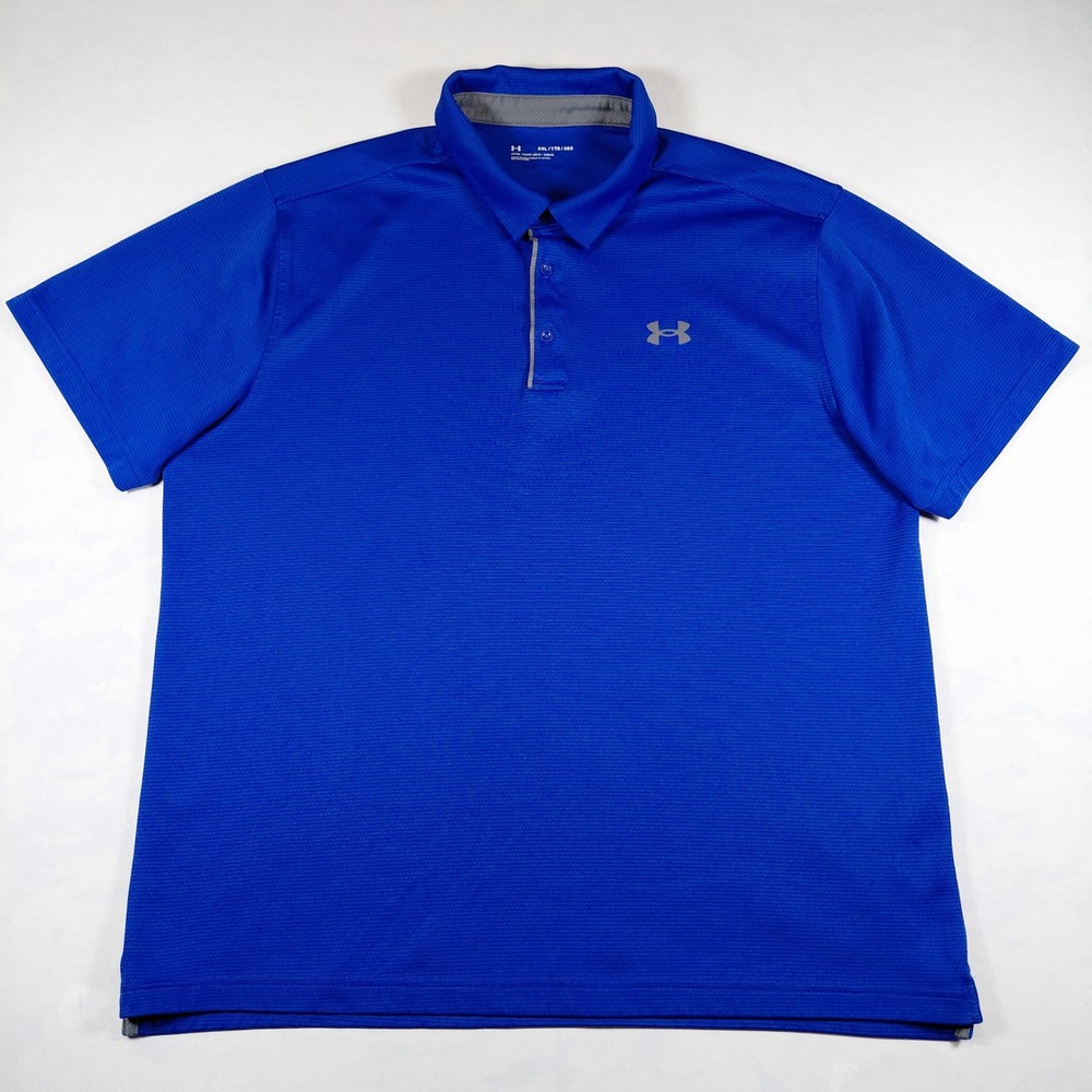 Under Armour Mens XXL Blue Textured Performance Polo Shirt Loose Short Sleeve - Picture 4 of 11